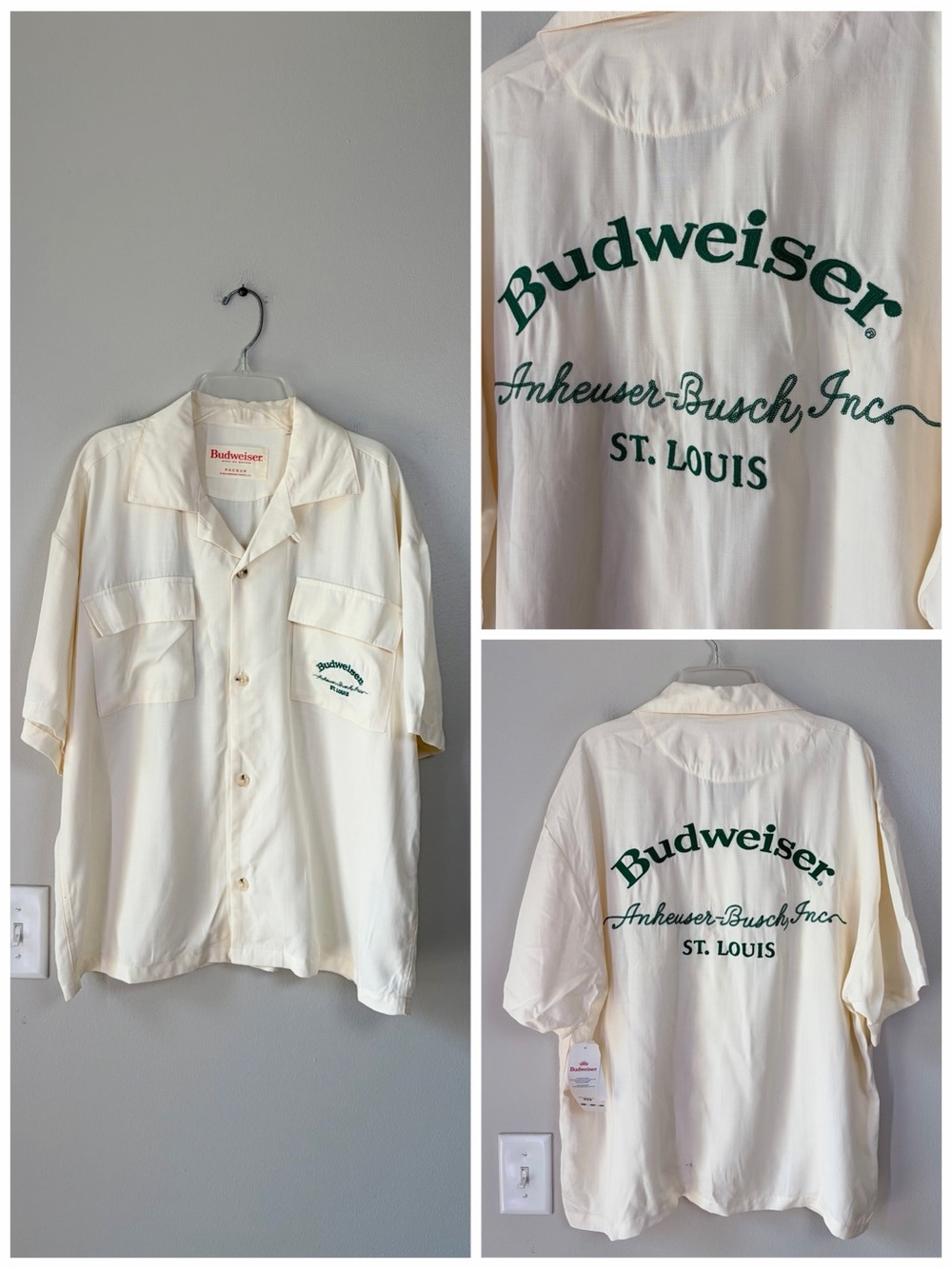 Budweiser x Pacsun St. Louis Cream Embroidered Tencel Button Down Shirt